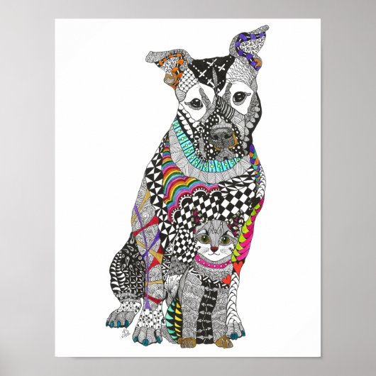 Dog and Cat Guardian Angel Poster - 11 x14 inch (Voorkant)