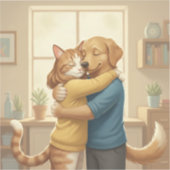 Dog and Cat Hug Custom-Cut Vinyl Sticker (Voorkant)