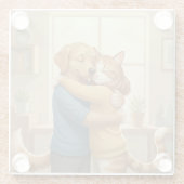 Dog and Cat Hug Glass Coaster Glazen Onderzetter (Achterkant)
