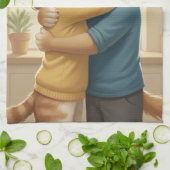 Dog and Cat Hug Kitchen Towel Theedoek (Gevouwen)