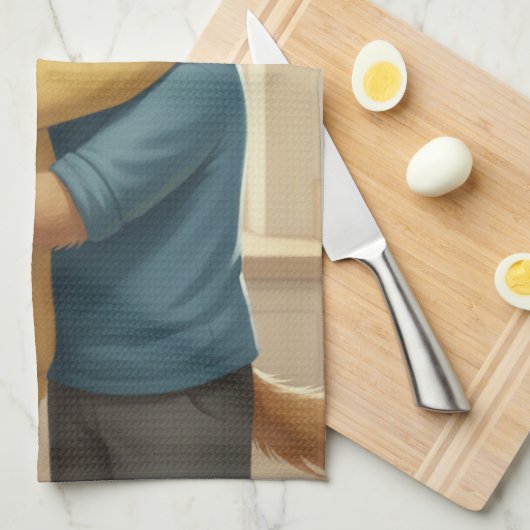 Dog and Cat Hug Kitchen Towel Theedoek (Quarter Fold)