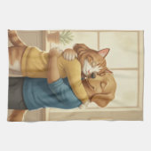 Dog and Cat Hug Kitchen Towel Theedoek (Horizontaal)