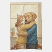 Dog and Cat Hug Kitchen Towel Theedoek (Verticaal)