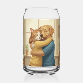 Dog and Cat Hug Printed Can Glass Blikvorm Glas