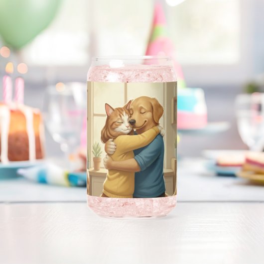 Dog and Cat Hug Printed Can Glass Blikvorm Glas (Insitu (Verjaardag))
