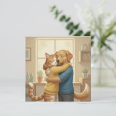Dog and Cat Hug Square Invitation Kaart (Staand voorkant)
