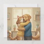 Dog and Cat Hug Square Invitation Kaart (Voorkant)