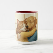 Dog and Cat Hug Wrap-Around Two-Tone Mug Mok (Midden)