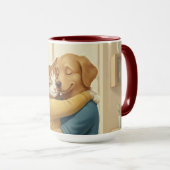 Dog and Cat Hug Wrap-Around Two-Tone Mug Mok (Voorkant rechts)