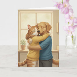 Dog and Cat Hugging Romantic Greeting Card Kaart