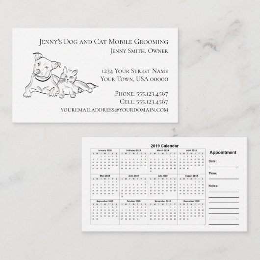 Dog and Cat Mobile Grooming 2019 Calendar Design Visitekaartje (Voorkant / Achterkant)