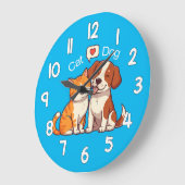 Dog and Cat Wall Clock – Cute Pets Animal Home Dec Grote Klok (Hoek)