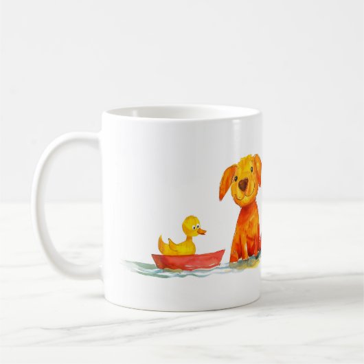 Dog and Duck Cartoon Koffiemok (Links)
