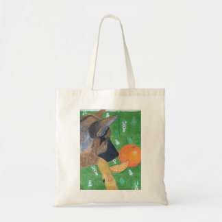 Dog and orange bag tote bag
