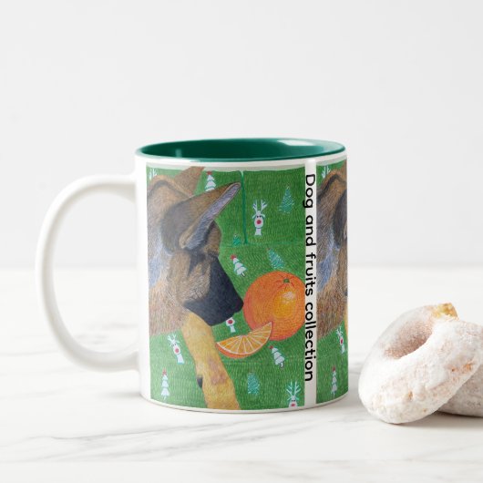 Dog and orange Two-Tone coffee mug Tweekleurige Koffiemok (Met donut)