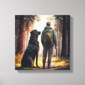 Dog and Owner Relaxing in Tranquil Forest Canvas Afdruk (Voorkant)