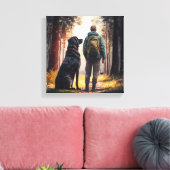 Dog and Owner Relaxing in Tranquil Forest Canvas Afdruk (Insitu (Woonkamer))