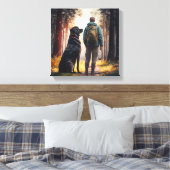 Dog and Owner Relaxing in Tranquil Forest Canvas Afdruk (Insitu (Slaapkamer))