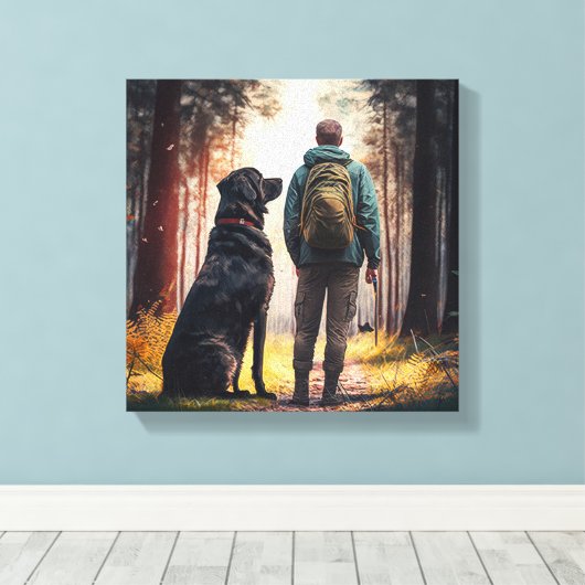 Dog and Owner Relaxing in Tranquil Forest Canvas Afdruk (Insitu (Houten vloer))