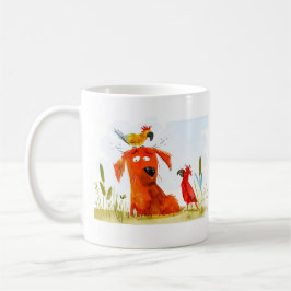 Dog and Parrots Cartoon Koffiemok