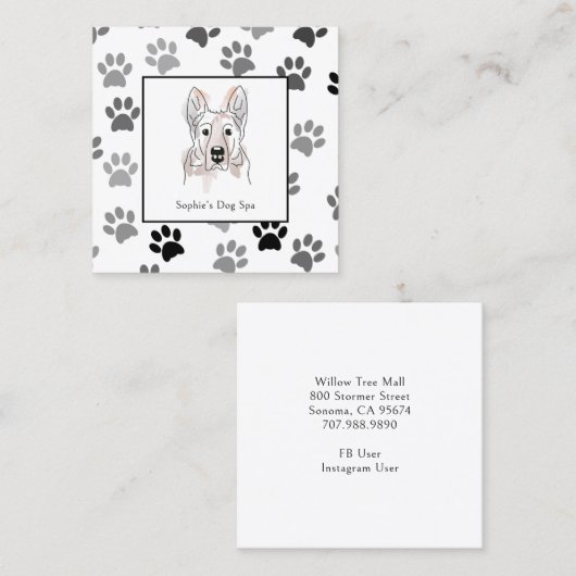 Dog and Paw Print Pattern Dog Grooming Spa Busines Vierkante Visitekaartje (Voorkant / Achterkant)