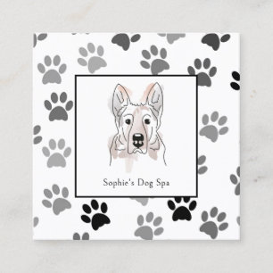 Dog and Paw Print Pattern Dog Grooming Spa Busines Vierkante Visitekaartje