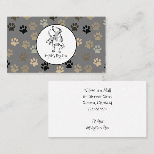 Dog and Paw Print Pattern Dog Grooming Spa Visitekaartje (Voorkant / Achterkant)
