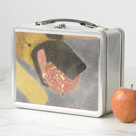 Dog and pomegranate metal lunch box (In situ)
