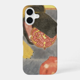 Dog and pomegranate phone case iPhone 16 hoesje