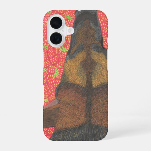 Dog and strawberry phone case iPhone 16 hoesje (Achterkant)