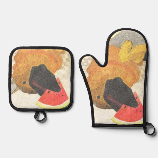 Dog and watermelon oven mitt & pot holder set (Voorkant)