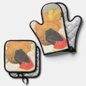 Dog and watermelon oven mitt & pot holder set (Voorkant / Achterkant)