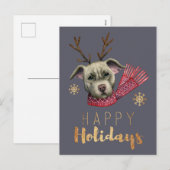 Dog Antlers Christmas Pit Bull Terriër Feestdagenkaart (Voorkant / Achterkant)