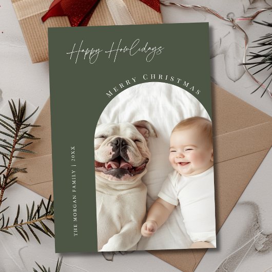 Dog Arch Foto Kerst Happy Howholidays Groen Feestdagenkaart