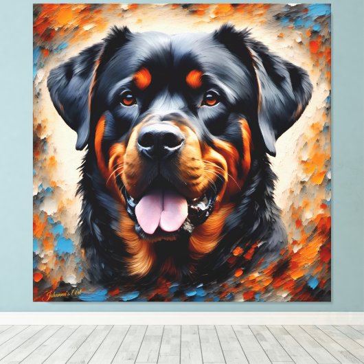 Dog Art 2 - Rottweiler 1 Canvas Afdruk (Insitu (Houten vloer))