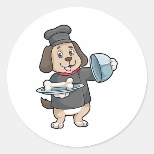 Dog as Chef with Platter & Botten Ronde Sticker (Voorkant)