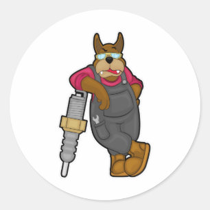 Dog as Mechanic with Spark Plug Ronde Sticker