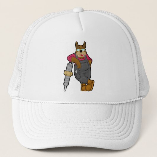 Dog as Mechanic with Spark Plug Trucker Pet (Voorkant)