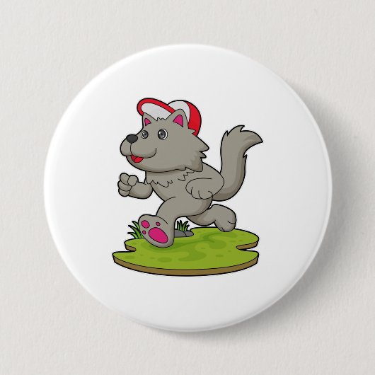 Dog as Runner with Cap Ronde Button 7,6 Cm (Voorkant)