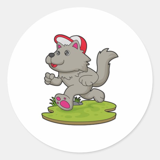 Dog as Runner with Cap Ronde Sticker (Voorkant)