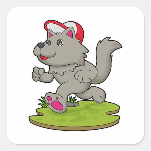 Dog as Runner with Cap Vierkante Sticker (Voorkant)