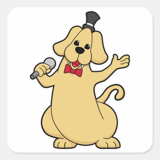 Dog as Singer met Microfoon Vierkante Sticker (Voorkant)