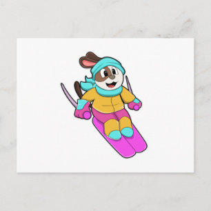 Dog as Skier met Ski & Scarf Briefkaart