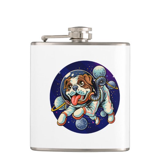 Dog Astronaut, space dog Heupfles (Voorkant)