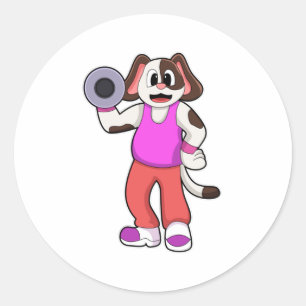 Dog at Bodybuilding with Dumbbell Ronde Sticker