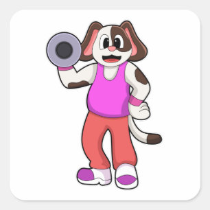 Dog at Bodybuilding with Dumbbell Vierkante Sticker