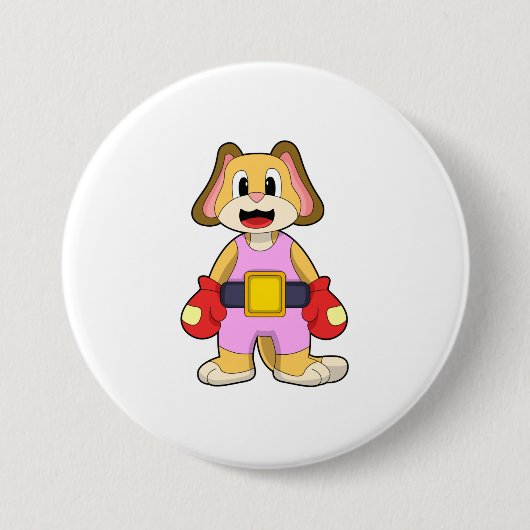 Dog at Boxing with Boxing gloves Ronde Button 7,6 Cm (Voorkant)