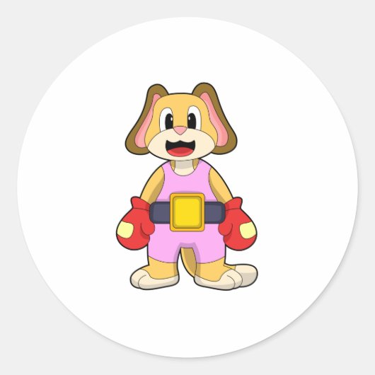 Dog at Boxing with Boxing gloves Ronde Sticker (Voorkant)
