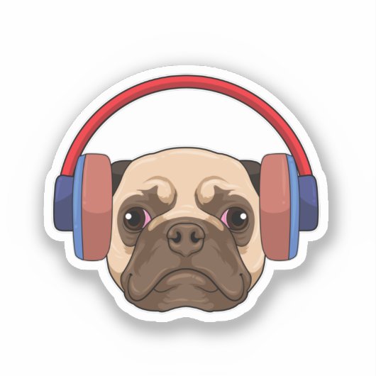 Dog at Music with Headphone Sticker (Voorkant)