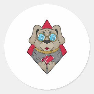Dog at Poker with Poker cards Ronde Sticker